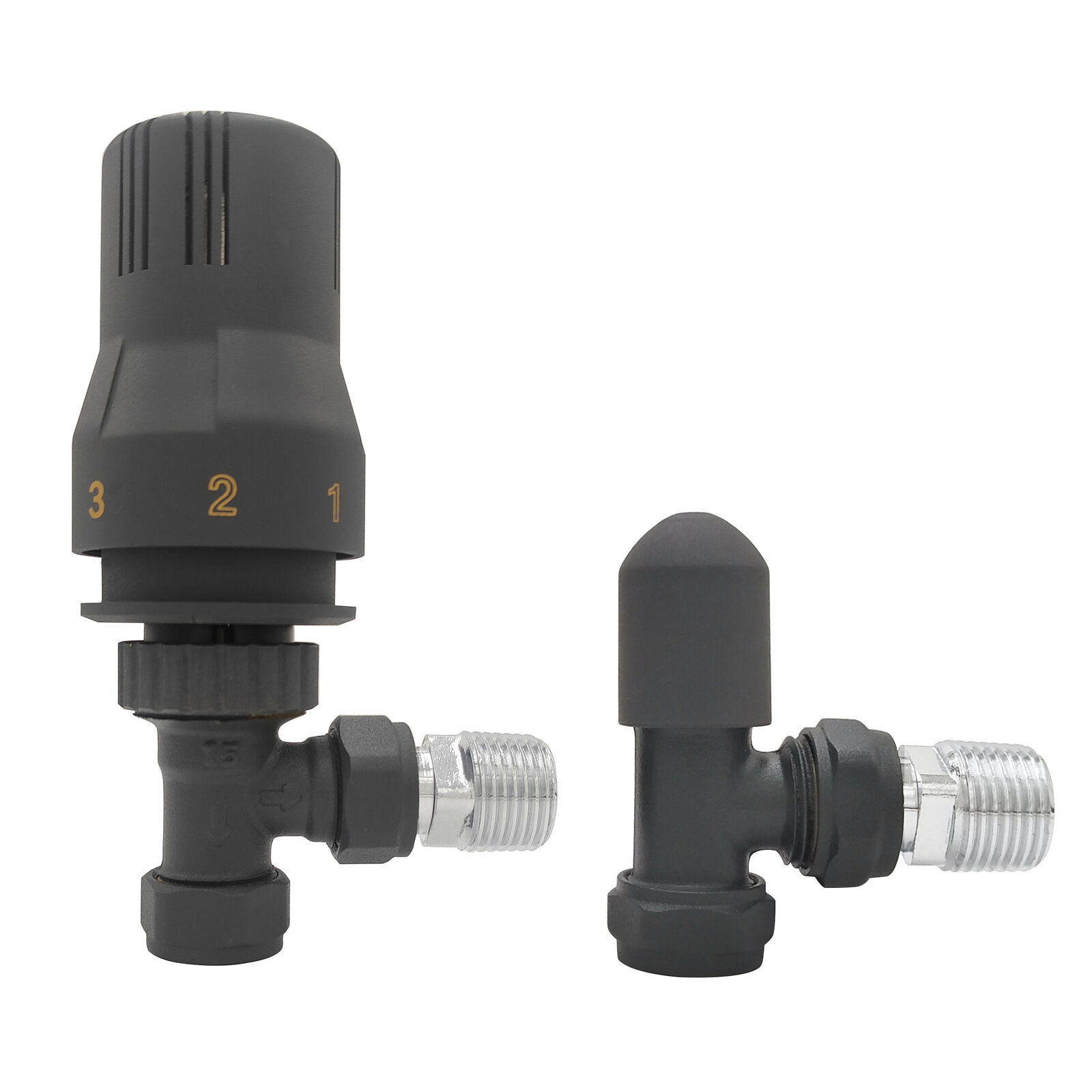 Thermostatic TRV Manual Radiator Valves 1/2" x 15mm Angled Anthracite Chrome UK eBay