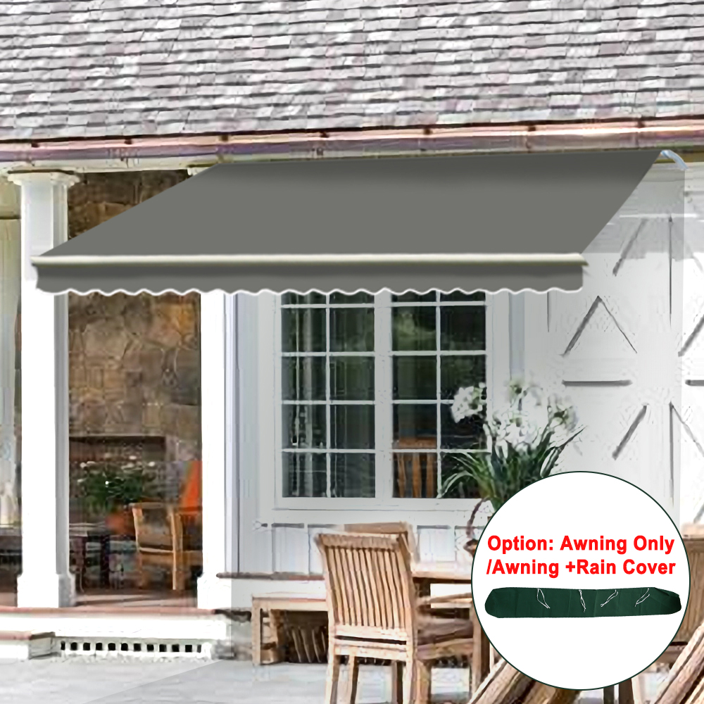 Grey Garden Patio Manual Awning Sun Shade Shelter Retractable Canopy ...