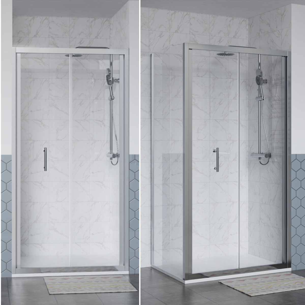 Bifold Pivot Hinged Shower Enclosure Door & Tray Walk in Glass Screen Cubicle