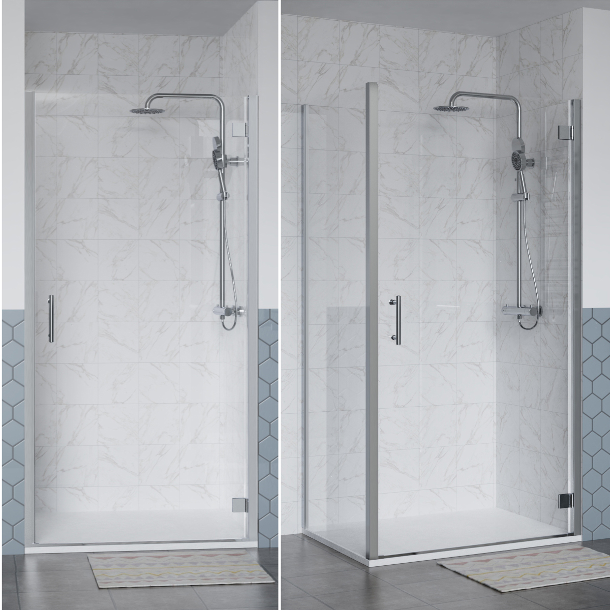 Bifold Pivot Hinged Shower Enclosure Door & Tray Walk in Glass Screen Cubicle