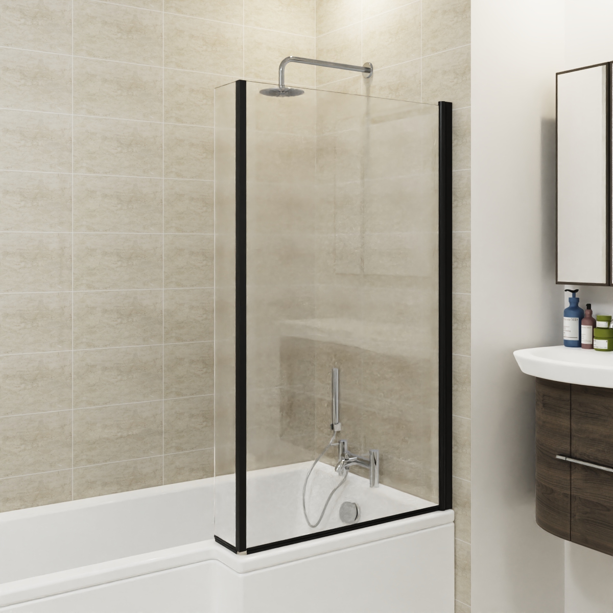 Matte Black Pivot Curved P Bath Shower Screen Glass Door L Shaped Hinged Panel