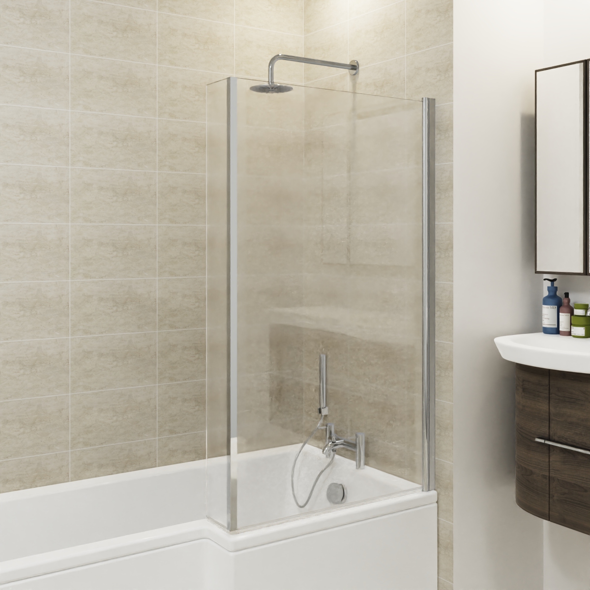 Chrome Pivot P L Shaped Curved Square Hinged Bath Shower Screen Glass Door Panel