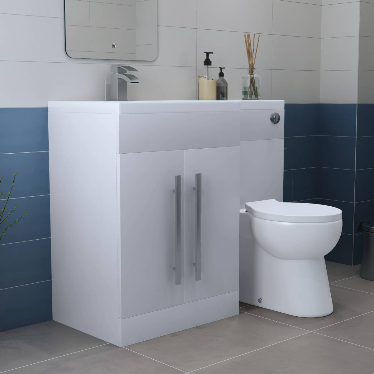 White Bathroom Left Hand Combination Vanity Unit Basin Sink with Toilet ...