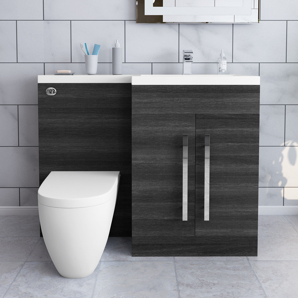 1100mm Grey Bathroom Vanity Unit Basin Sink Back to Wall Toilet Furniture Suite eBay