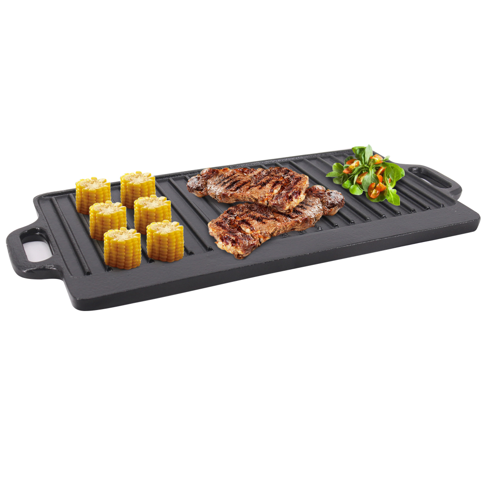 Cast Iron Griddle Enamel Pan BBQ Cooking Reversible Grill Skillet Pizza