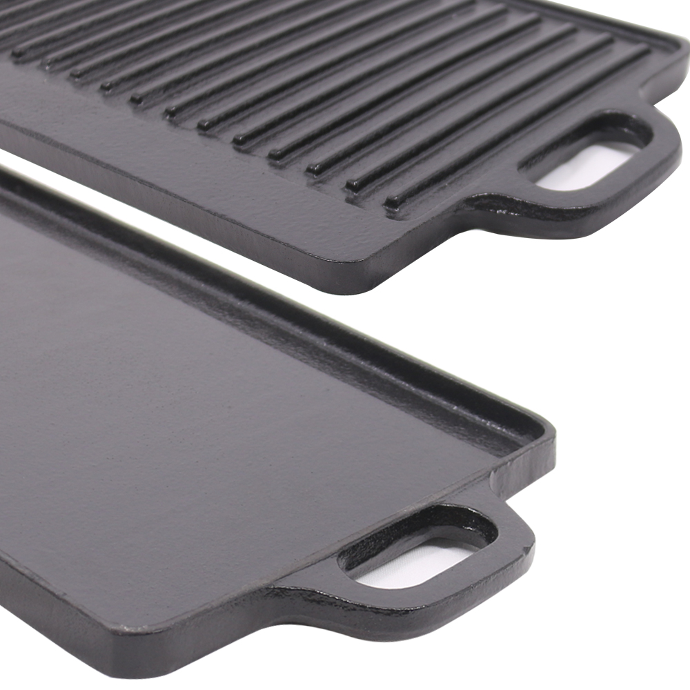 Cast Iron Griddle Enamel Pan BBQ Cooking Reversible Grill Skillet Pizza