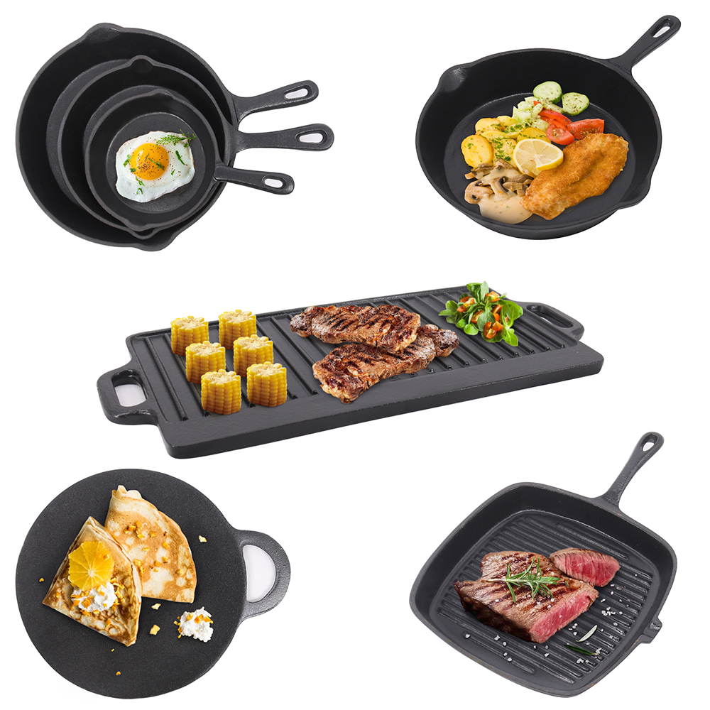 Cast Iron Griddle Enamel Pan BBQ Cooking Reversible Grill Skillet Pizza