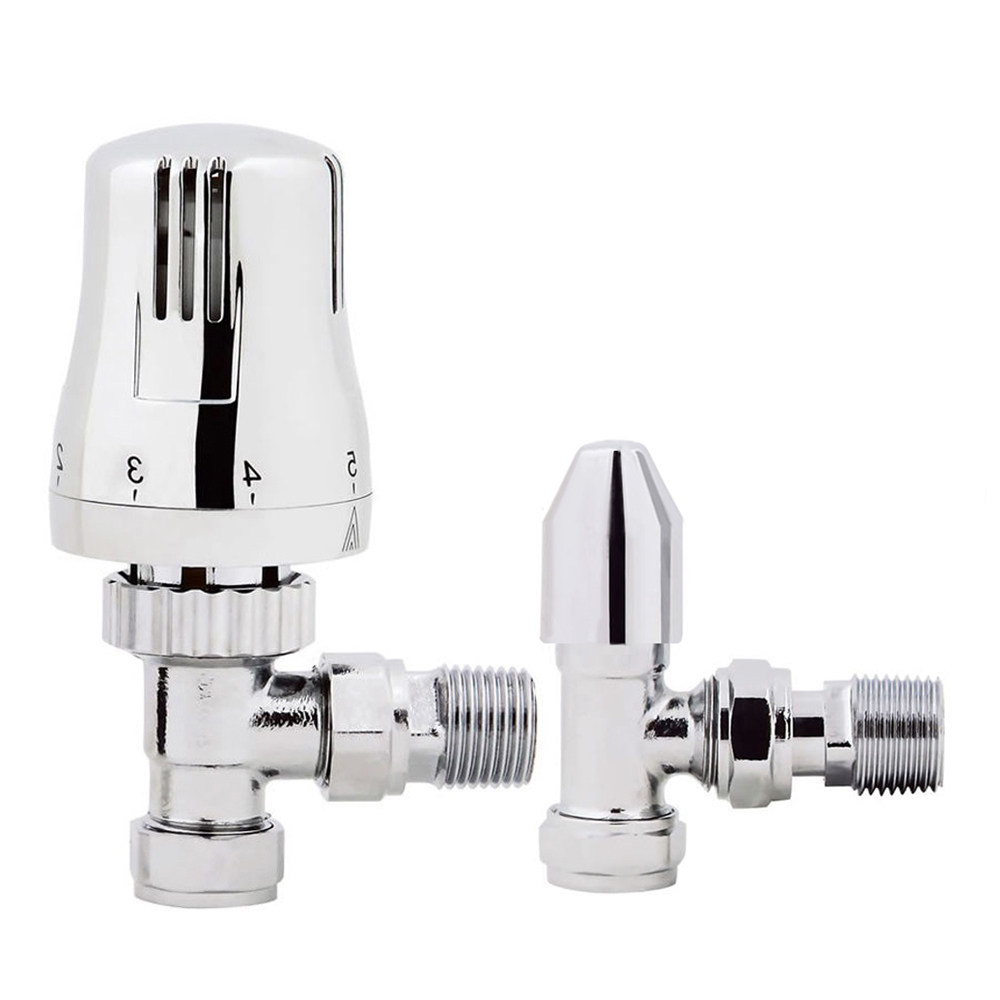 Thermostatic Manual TRV Radiator Valves 1/2" x 15mm Angled Straight Rad