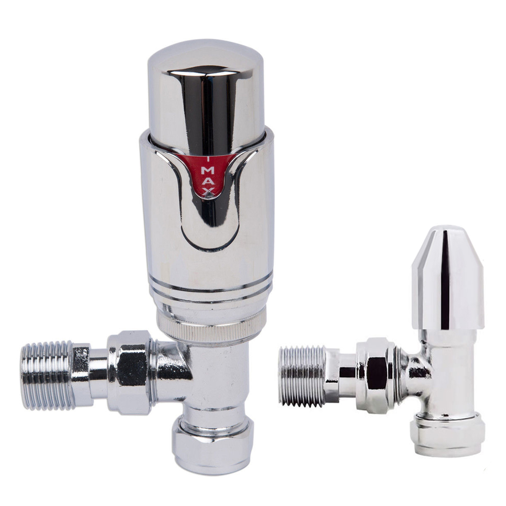 Thermostatic Manual TRV Radiator Valves 1/2" x 15mm Angled Straight Rad Valve