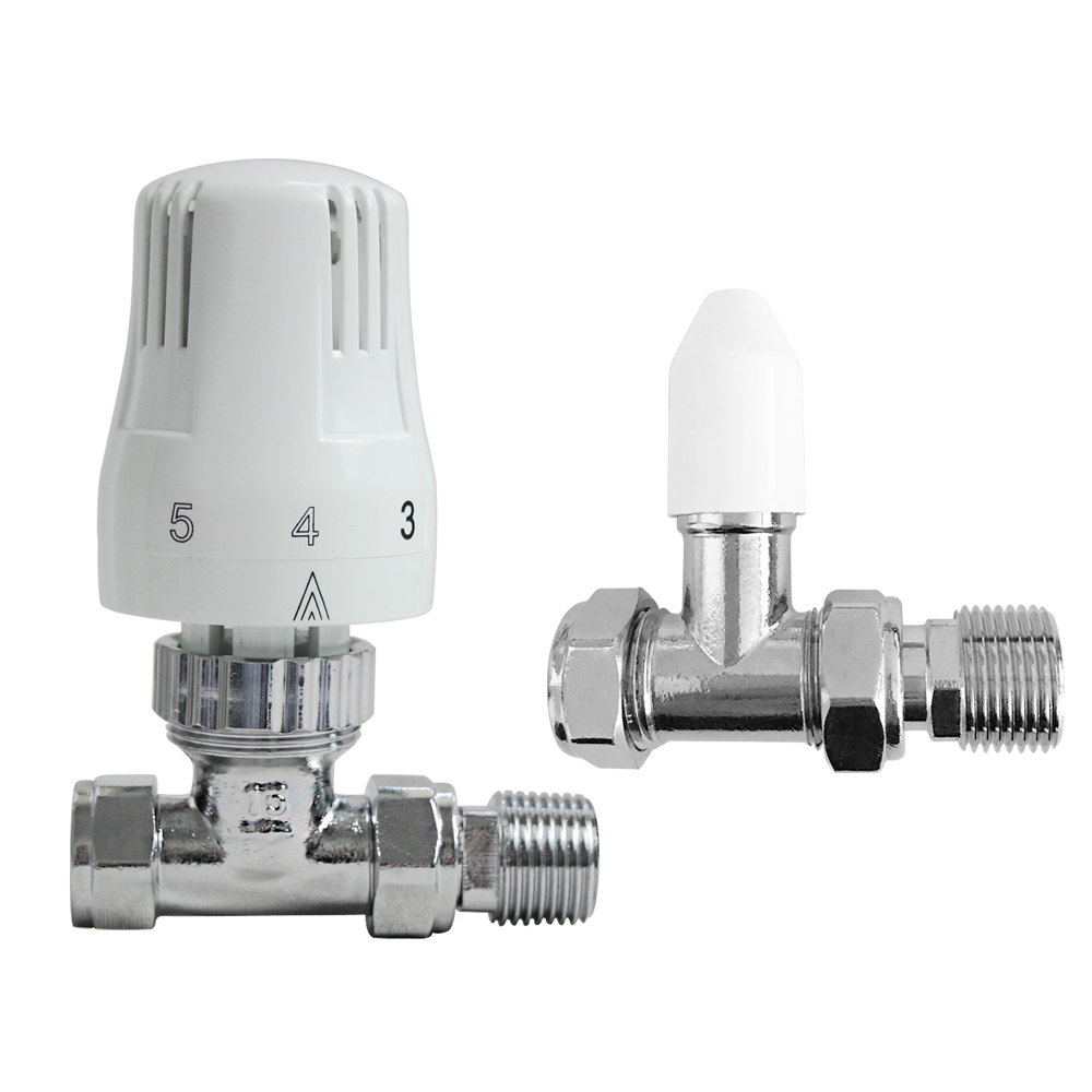 Thermostatic Manual TRV Radiator Valves 1/2" x 15mm Angled Straight Rad