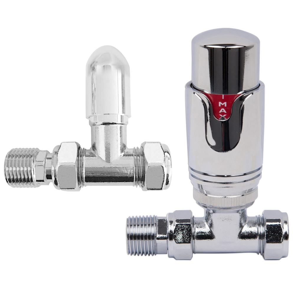 Thermostatic Manual TRV Radiator Valves 1/2" x 15mm Angled Straight Rad