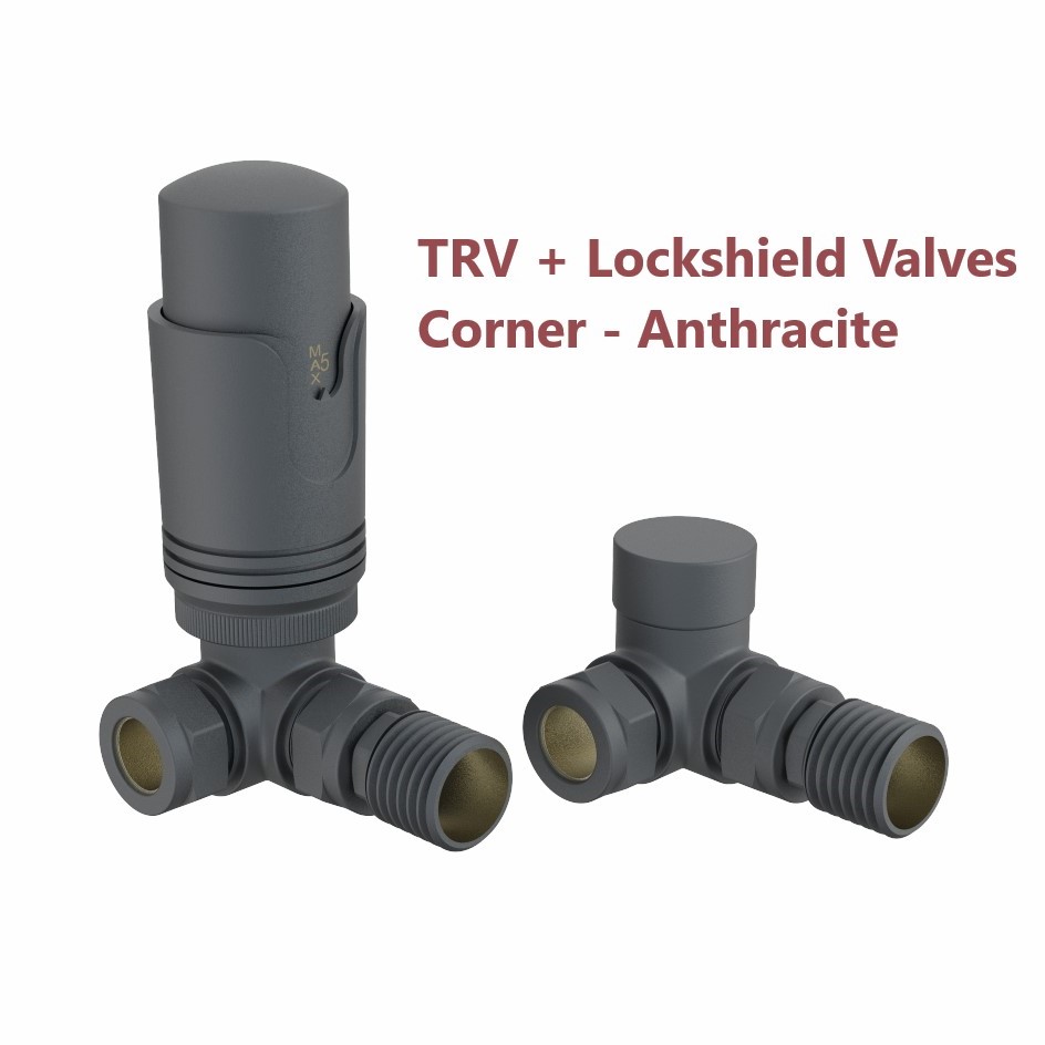 Thermostatic Manual Lockshield Radiator Valves 15mm Angled Straight Corner Pair