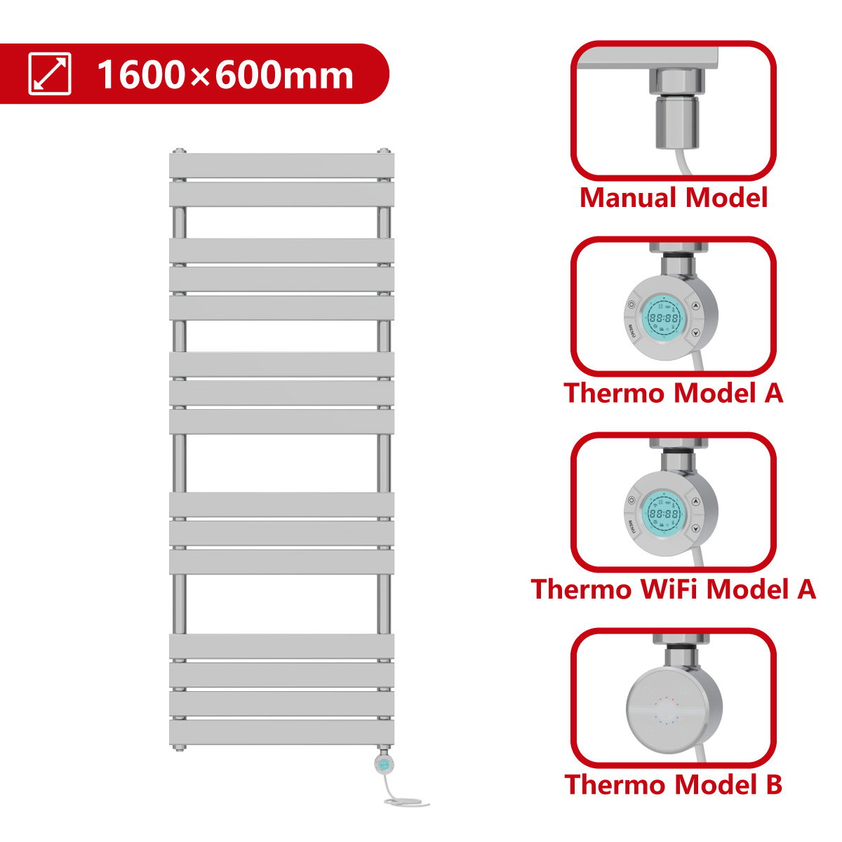 Prefilled Electric Flat Panel Heated Towel Rail Bathroom Radiator Ladder Warmer