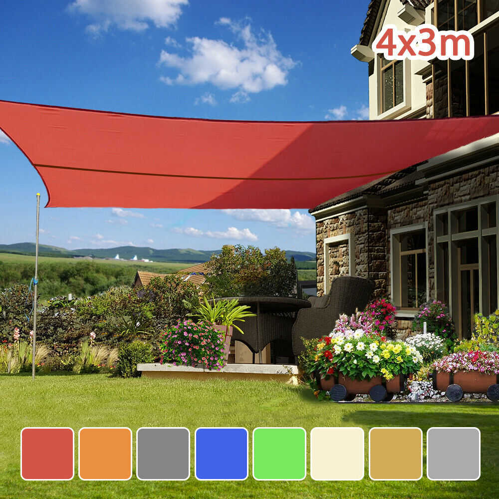 Sun Shade Sail 4m x 3m Garden Patio Awning Canopy 98 UV Block Sun Screen Cover eBay